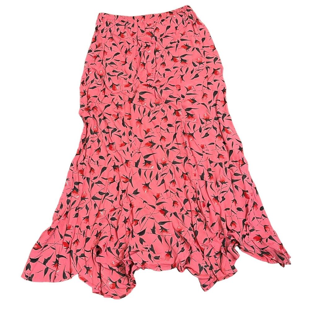 Stonebridge Boho Vintage Maxi Flair Skirt Pull On Sz M Pink Floral Rose Buds